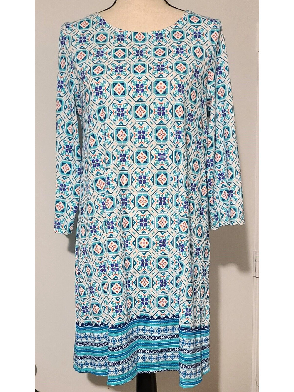 WOMENS AQUA ET SOL KNIT SWIMSUIT DRESS COVER-UP TURQ BLUE WHITE UPF 50 NWT MED